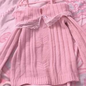 Pink Off-Shoulder Lace-Trim Women's Sweater